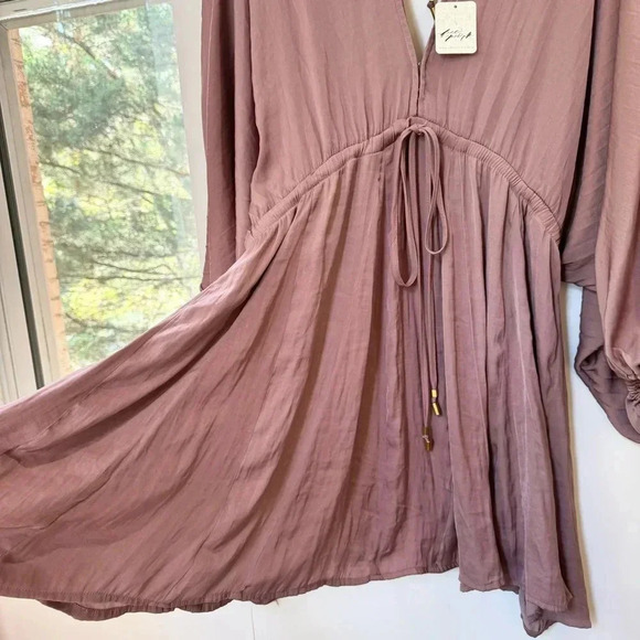 NWT Free People Arzel Mini Dress Long Sleeve Short Pleated Flowy in Cinnamon - Picture 8 of 13